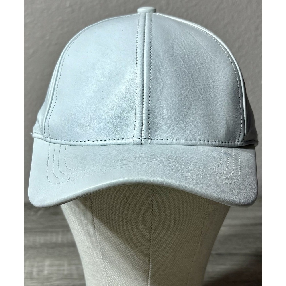 Vintage White Leather Hat/Cap. Made USA Emstate By Winner Caps / Adjustable Fit.